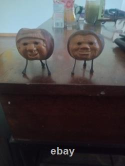 Two Folk Art 19th Century Coquilla Nut Hand Carved Candle Or Match Stick Holder