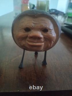 Two Folk Art 19th Century Coquilla Nut Hand Carved Candle Or Match Stick Holder