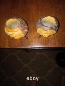 Two Folk Art 19th Century Coquilla Nut Hand Carved Candle Or Match Stick Holder