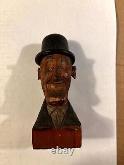 Two Rare Old Hand Carved One Of A Kind Folk Art Laurel and Hardy Sculptures