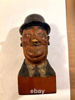 Two Rare Old Hand Carved One Of A Kind Folk Art Laurel and Hardy Sculptures