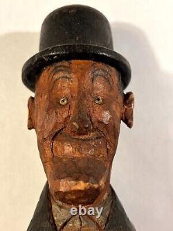 Two Rare Old Hand Carved One Of A Kind Folk Art Laurel and Hardy Sculptures