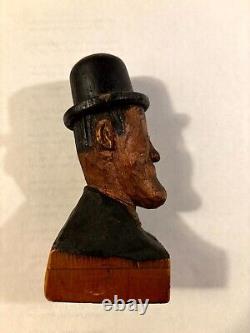 Two Rare Old Hand Carved One Of A Kind Folk Art Laurel and Hardy Sculptures