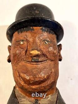 Two Rare Old Hand Carved One Of A Kind Folk Art Laurel and Hardy Sculptures