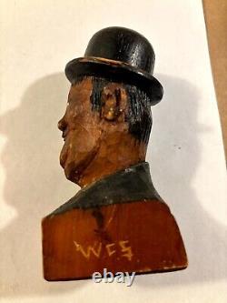 Two Rare Old Hand Carved One Of A Kind Folk Art Laurel and Hardy Sculptures