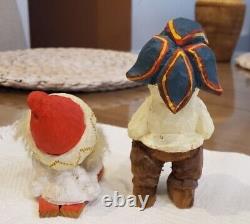 Two Vintage Hand Carved Painted Folk Art Norwegian Figurines Henning Perfect Cnd