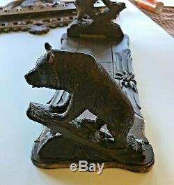 UNIQUE Antique Sliding Hand Carved Black Forest Bear Book Ends Rack 19C FOLK ART