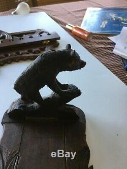 UNIQUE Antique Sliding Hand Carved Black Forest Bear Book Ends Rack 19C FOLK ART