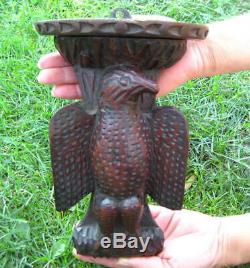 U. S. Colonial Era 1700's Antique Folk Art Wood Carving Eagle Wall Sconce Shelf