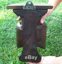 U. S. Colonial Era 1700's Antique Folk Art Wood Carving Eagle Wall Sconce Shelf