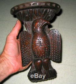 U. S. Colonial Era 1700's Antique Folk Art Wood Carving Eagle Wall Sconce Shelf