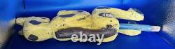 Unique Antique Hand Carved and Painted Cat Folk Art Figure On Post
