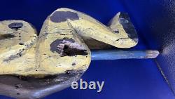 Unique Antique Hand Carved and Painted Cat Folk Art Figure On Post