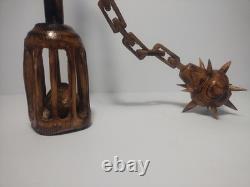 Unique Art Hand Carved Wooden Chain Mase Sculpture Decorative Handmade