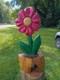 Unique Chainsaw Carved Cedar Wooden Pink Flower