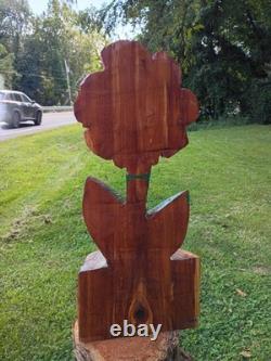 Unique Chainsaw Carved Cedar Wooden Pink Flower