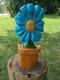 Unique Chainsaw Carved Wooden Blue Flower In Pot