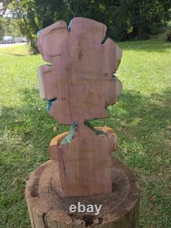 Unique Chainsaw Carved Wooden Blue Flower in Pot