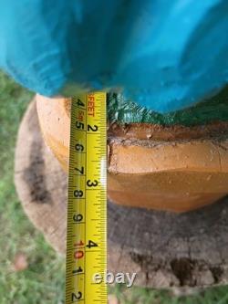 Unique Chainsaw Carved Wooden Blue Flower in Pot