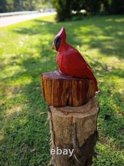 Unique Chainsaw Carved Wooden Cedar Red Cardinal Mini 12