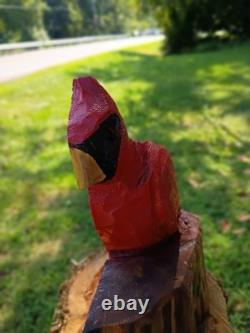 Unique Chainsaw Carved Wooden Cedar Red Cardinal Mini 12
