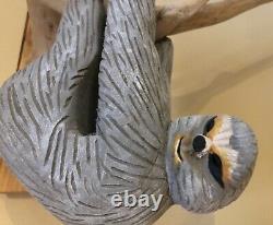 Unique Folk Art Hand Carved Wood Climbing 3 Toed Sloth By Nc Artist J. D. Price