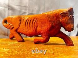 Unique Folk Art Hand Carved Wooden Skinny Cow Standing Sculpture Carving