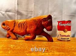 Unique Folk Art Hand Carved Wooden Skinny Cow Standing Sculpture Carving
