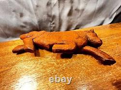 Unique Folk Art Hand Carved Wooden Skinny Cow Standing Sculpture Carving