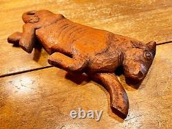 Unique Folk Art Hand Carved Wooden Skinny Cow Standing Sculpture Carving