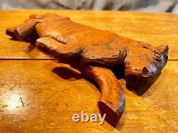 Unique Folk Art Hand Carved Wooden Skinny Cow Standing Sculpture Carving