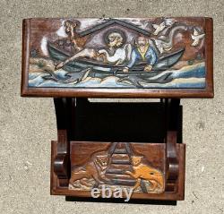 Unique Vintage Folk Art Carved & Painted Wooden Noah's Ark Step Stool