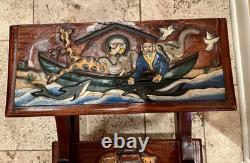 Unique Vintage Folk Art Carved & Painted Wooden Noah's Ark Step Stool