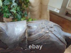 Unique old vintage HAND CARVED WOOD HORSE sculpture on wheels folk art