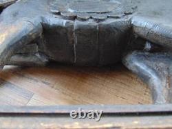 Unique old vintage HAND CARVED WOOD HORSE sculpture on wheels folk art