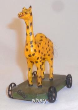 Unusual 1982 Painted Carved Wood Folk Art Camel Pull Toy Walter &June Gottshall