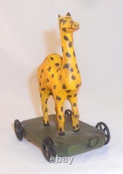 Unusual 1982 Painted Carved Wood Folk Art Camel Pull Toy Walter &June Gottshall
