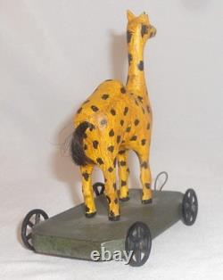 Unusual 1982 Painted Carved Wood Folk Art Camel Pull Toy Walter &June Gottshall