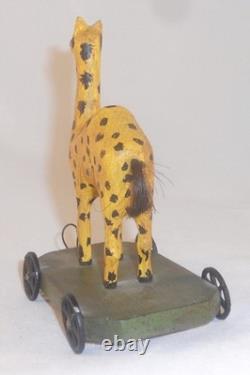 Unusual 1982 Painted Carved Wood Folk Art Camel Pull Toy Walter &June Gottshall