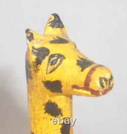 Unusual 1982 Painted Carved Wood Folk Art Camel Pull Toy Walter &June Gottshall