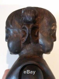 Unusual Antique Folk Art Carved Wood Two Faced Medical Doctors Doll