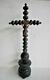 Unusual Antique Folk Art Spool Carved Ebonized Wood And Metal Crucifix