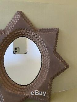 Unusual Antique Tramp Folk Art Chip Carved 6 Point Star Mirror