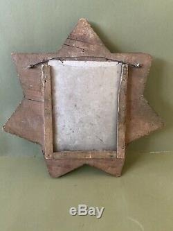 Unusual Antique Tramp Folk Art Chip Carved 6 Point Star Mirror