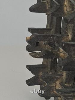 VERY RARE! Victorian Antique Tramp Folk Art Rattle Carved Wood Crown Of Thorns