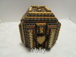VICTORIAN TRAMP ART CARVED Wood CIGAR trinket DRESSER BOX Folk Art 9 ½ W