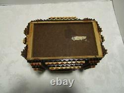 VICTORIAN TRAMP ART CARVED Wood CIGAR trinket DRESSER BOX Folk Art 9 ½ W