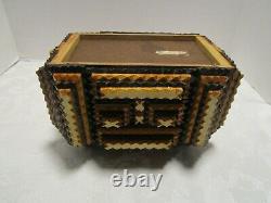 VICTORIAN TRAMP ART CARVED Wood CIGAR trinket DRESSER BOX Folk Art 9 ½ W