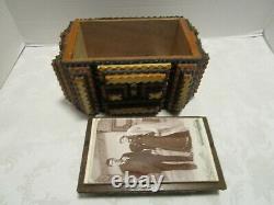 VICTORIAN TRAMP ART CARVED Wood CIGAR trinket DRESSER BOX Folk Art 9 ½ W