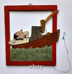 VINTAGE AMERICAN FOLK ART MID CENTURY CUTOUT CARVINGS Day Off Fishing